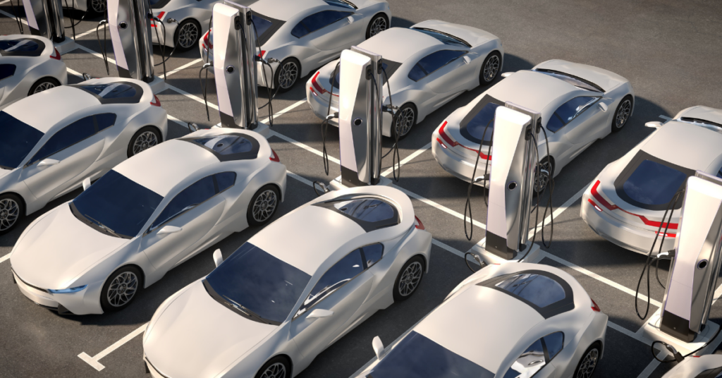 Image of Electric Vehicles lined up at charging stations